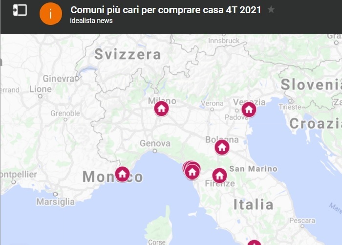 MAPPA DEI COMUNI PIU' CARI E RICERCATI IN ITALIA (4° trim.2021)